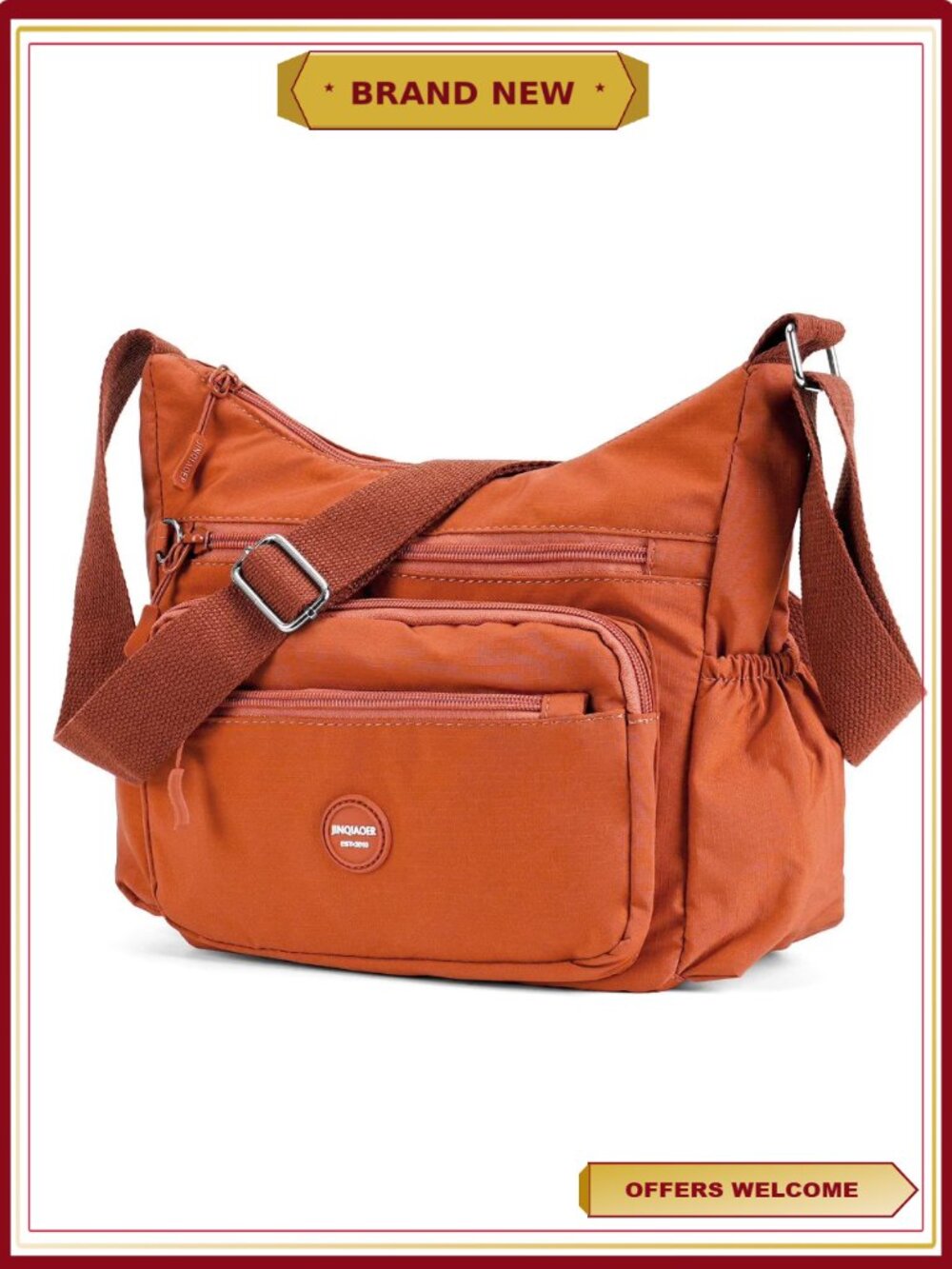 Nylon Crossbody Bag Water-Resistant Multi-Pocket Shoulder Purse Travel